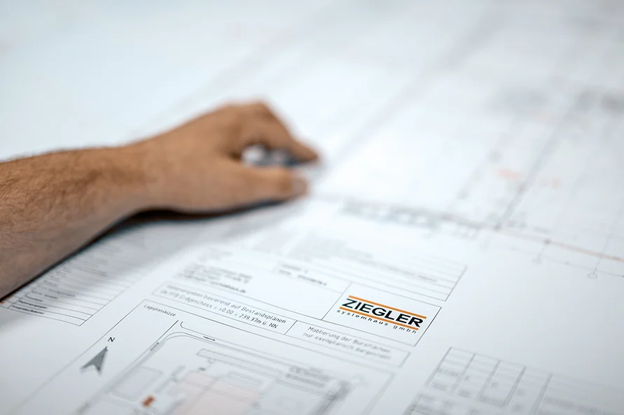 Projektpapiere der Firma Ziegler Stuttgart für das Neubauprojekt in Alzenau